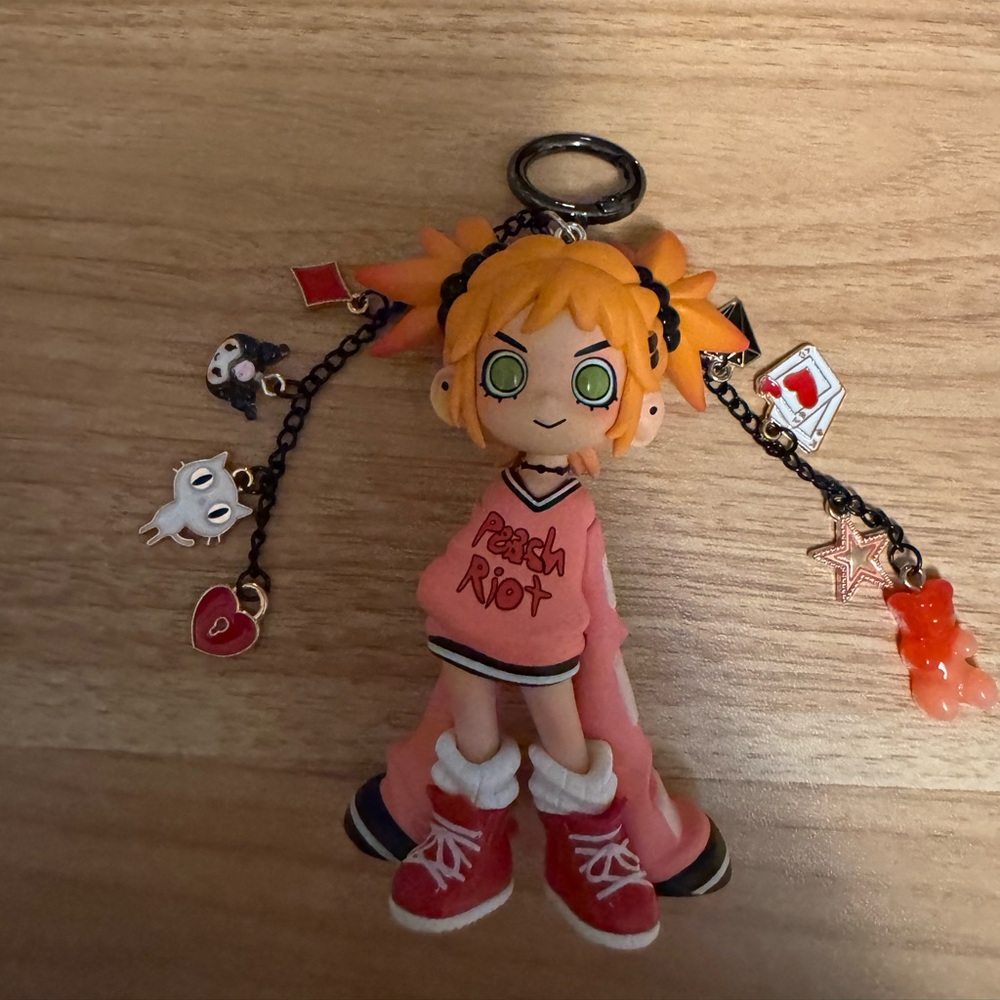Peach riot loading Gigi cheerleader custom keychain